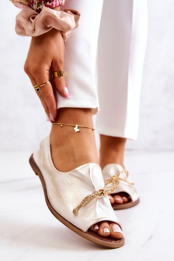 Zazoo Дамски кожени обувки тип балерина Zazoo 2660 бяло-злато