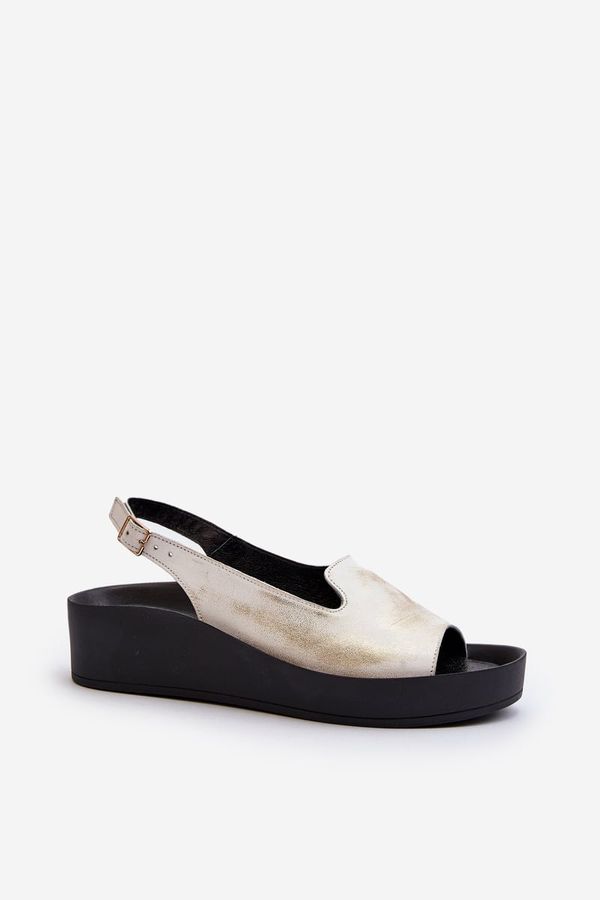 Zazoo Дамски кожени сандали на дебела подметка Gold Distressed Zazoo 2893