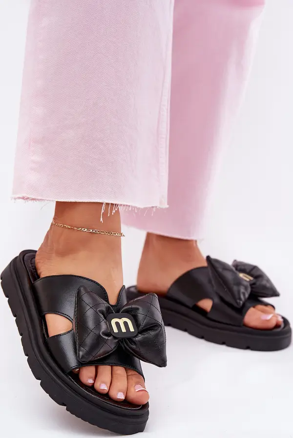 CheBello Дамски кожени сандали на платформа с панделка CheBello 4647 черни