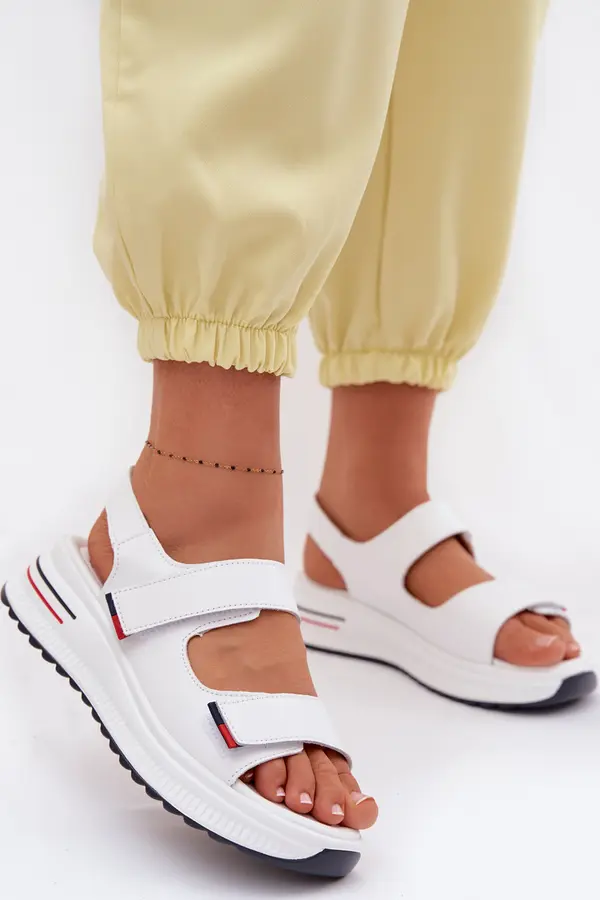 EVENTO Дамски кожени сандали на платформа с велкро, бели