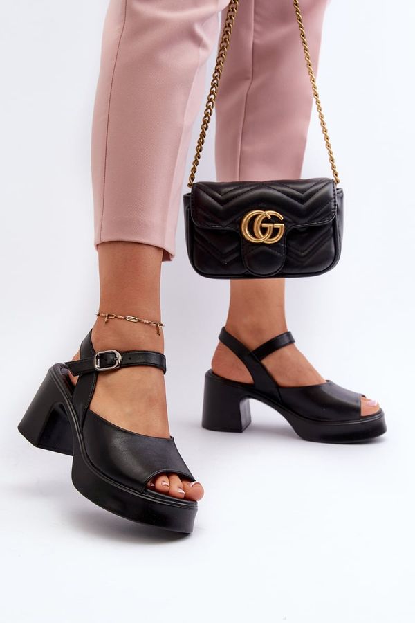 VINCEZA Дамски кожени сандали на висок ток Vinceza