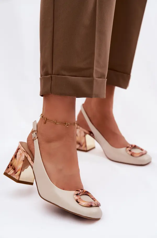 S. BARSKI Дамски кожени сандали с блоков ток и катарама