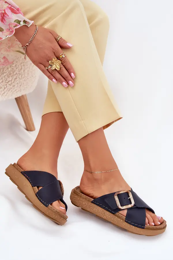 Inblu Дамски Кожени Сандали С Катарама Inblu Тъмносини