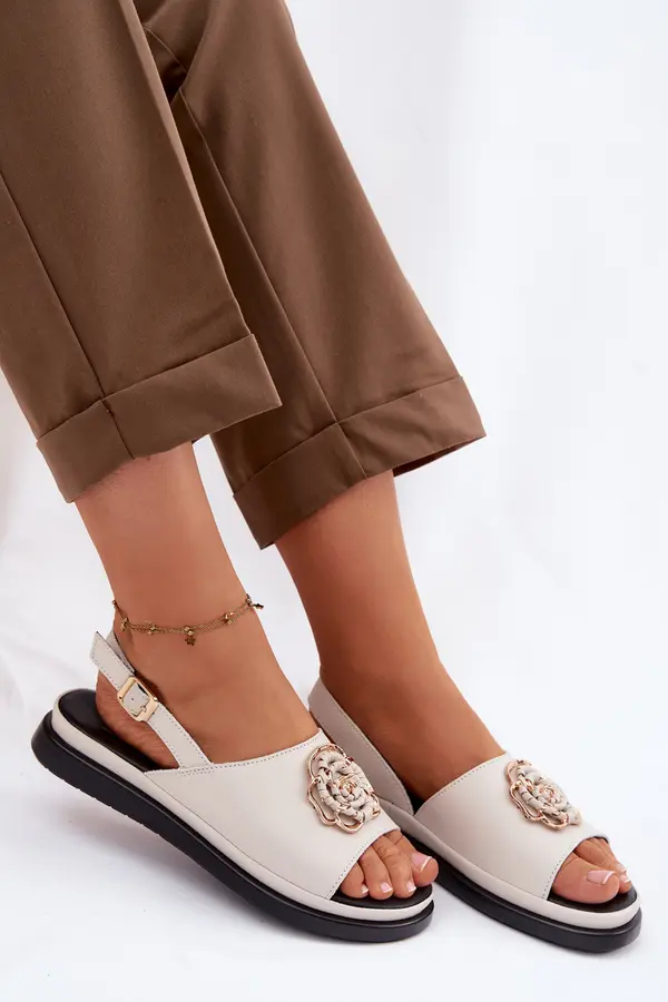 S. BARSKI Дамски кожени сандали S. BARSKI с розови детайли