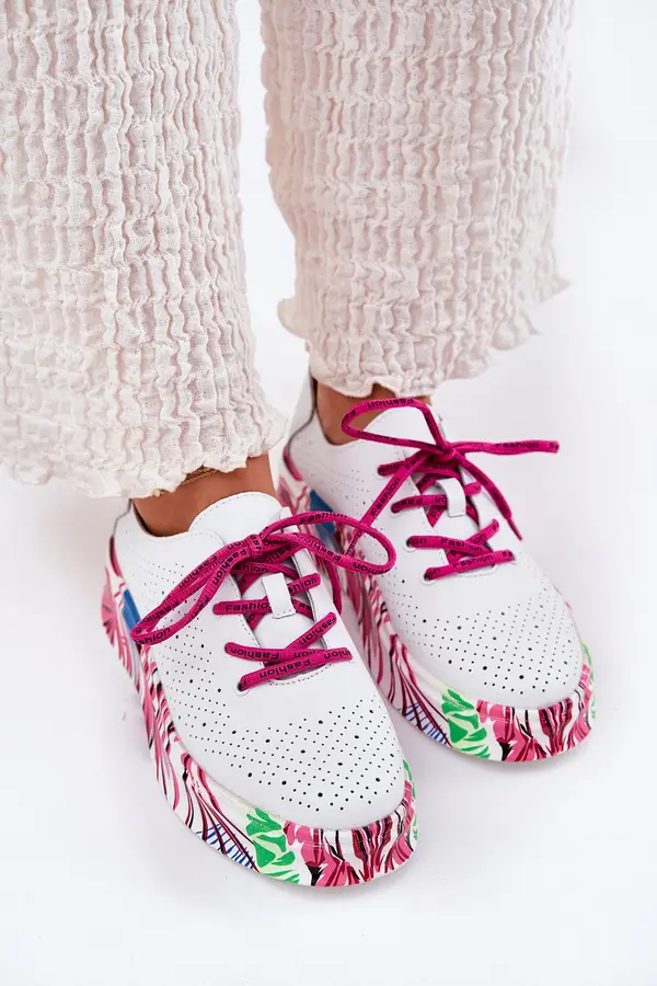 VINCEZA Дамски Кожени Сникърси На Шарена Платформа Vinceza