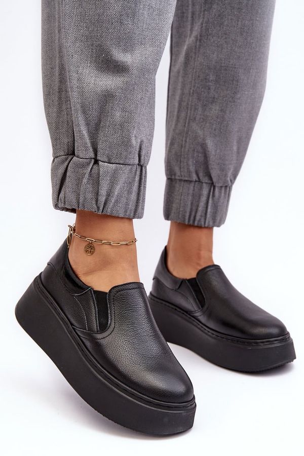 LEMAR Дамски кожени спортни обувки на платформа черни Lemar Manish