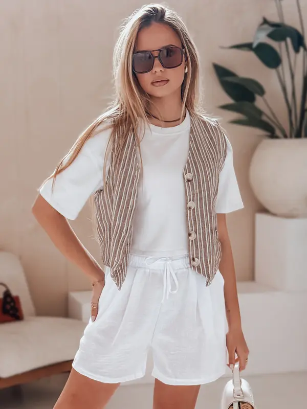 DStreet Дамски ленени шорти RELAX TIME бели