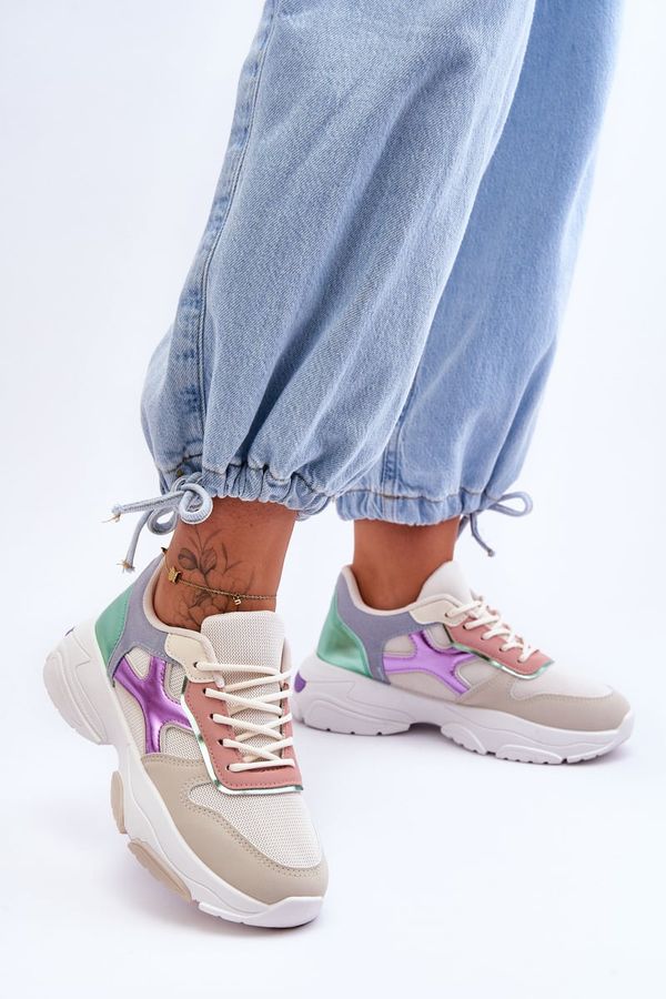 Kesi Дамски маратонки с дантела Beige-Green Cortes