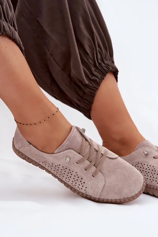 EVENTO Дамски мокасини Evento от естествена кожа, бежови