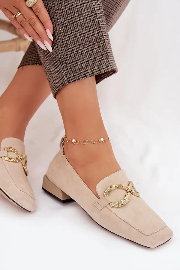 S. BARSKI Дамски мокасини от естествен велур с декорация