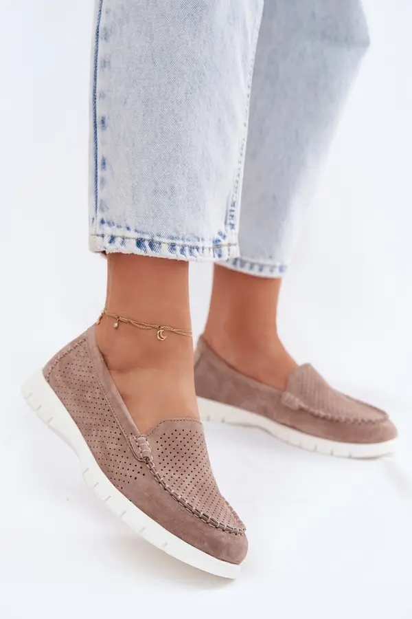 VINCEZA Дамски мокасини Vinceza бежови, изработени от естествен велур