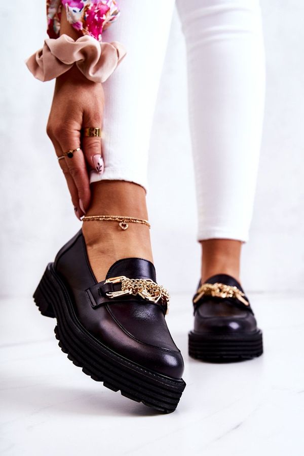 Laura Messi Дамски обувки броги Кожена златна декорация Laura Messi 2383 Черни