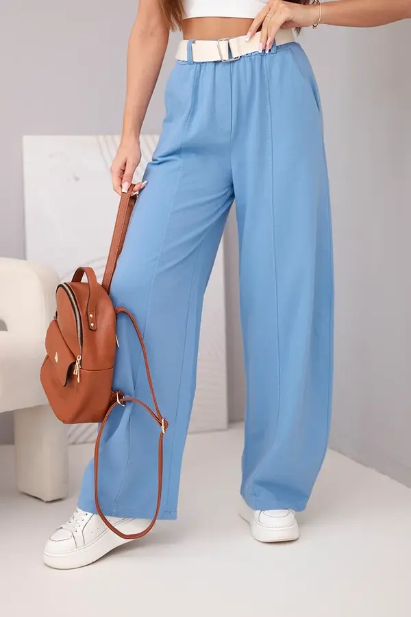 Kesi Włoski Дамски памучен панталон с колан, деним син