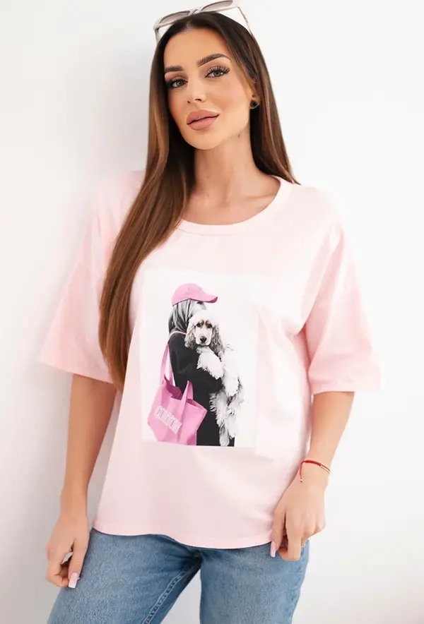 Kesi Włoski Дамски памучен топ с къс ръкав, голям размер Kesi Włoski