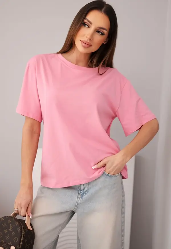 Kesi Włoski Дамски памучен топ с къс ръкав, светло розов