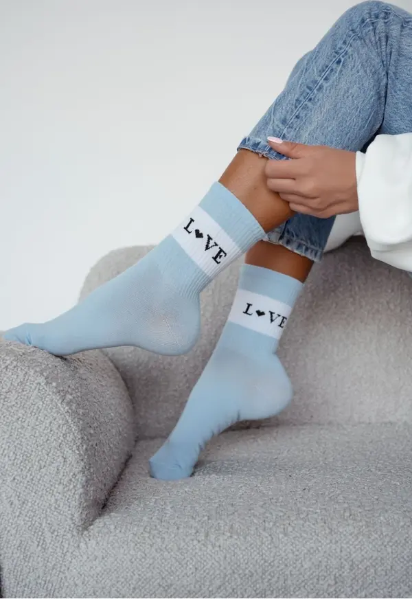 Milena Дамски памучни чорапи LOVE сини