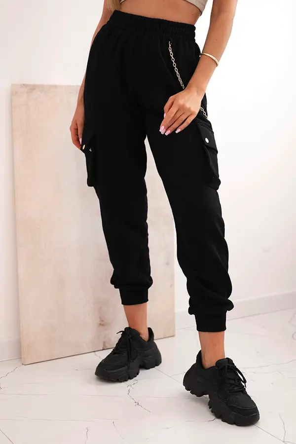 Kesi Дамски памучни широки панталони с джобове и верижка