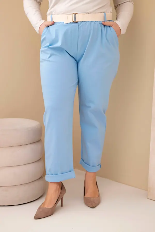 Kesi Włoski Дамски панталон Kesi Plus Size с колан, син