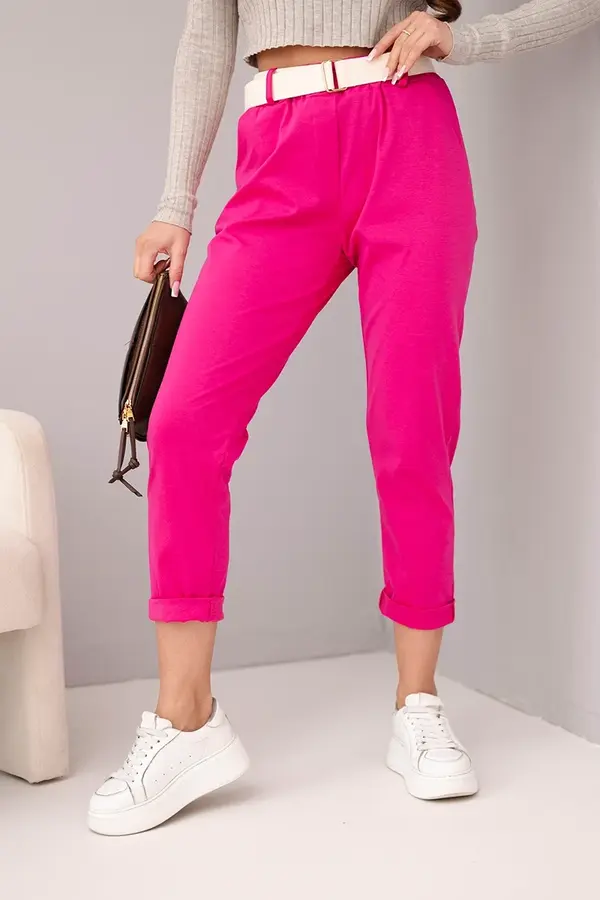 Kesi Włoski Дамски панталон Kesi с колан и маншети, цвят фуксия