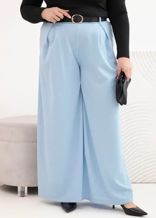 Kesi Włoski Дамски панталон plus size с колан Kesi Włoski, син