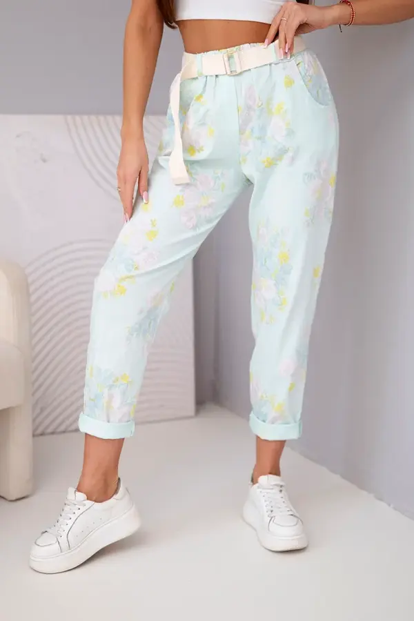 Kesi Włoski Дамски панталон с флорален принт и колан Kesi Włoski