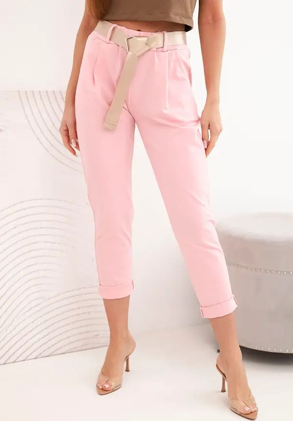 Kesi Włoski Дамски панталон с колан, светло розов