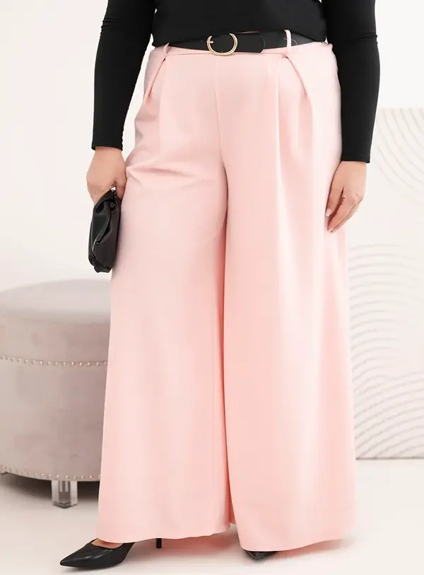 Kesi Włoski Дамски панталон с широки крачоли и колан, големи размери