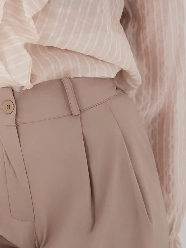 RUE PARIS Дамски панталон с широки крачоли, тъмнобежов