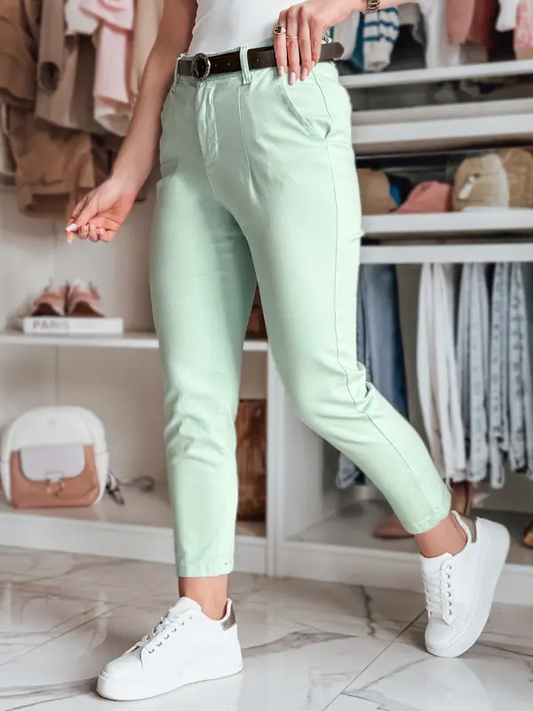 DStreet Дамски панталон slim fit с колан, цвят мента