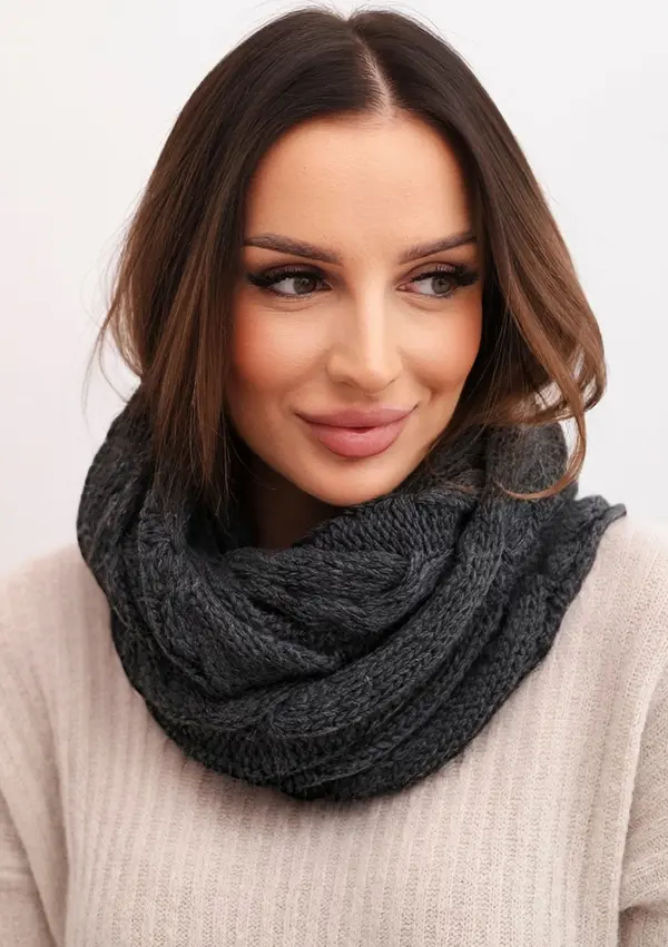 Kesi Дамски плетен шал тип „комин“ KN23, графит