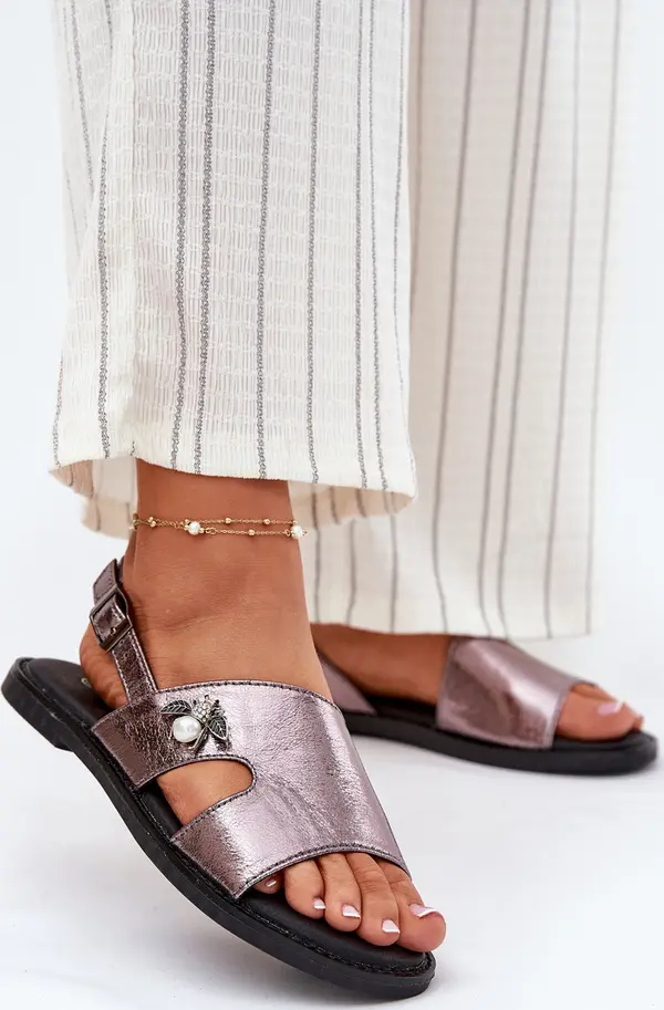 VINCEZA Дамски Плоски Сандали С Декоративен Детайл Сребристи Vinceza 17378