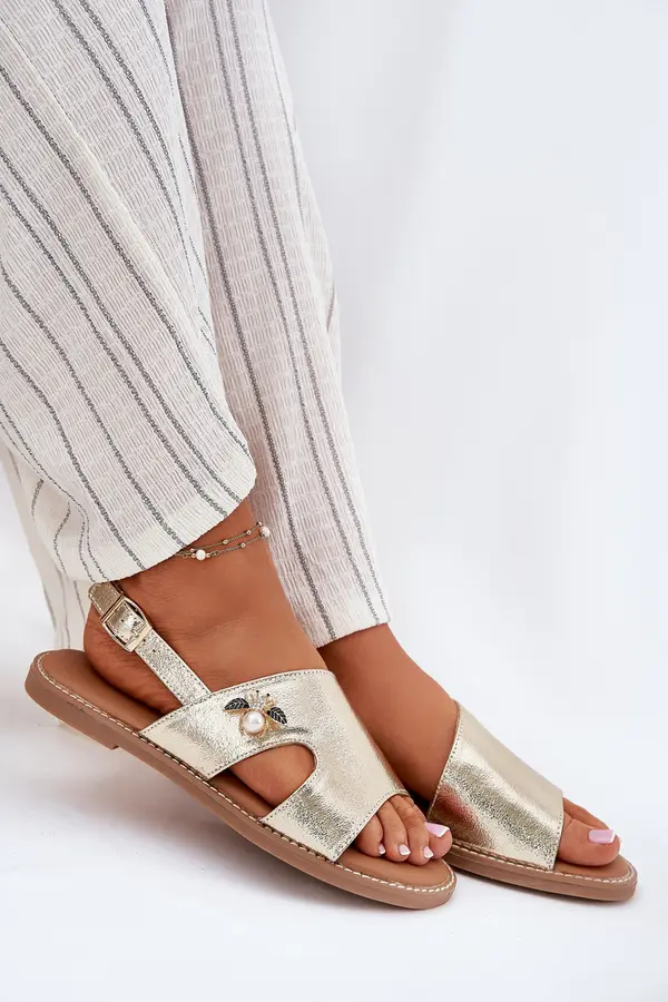 VINCEZA Дамски Плоски Сандали С Декоративен Детайл Vinceza 17378 Златни