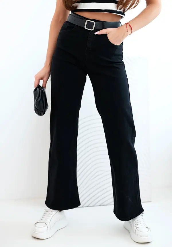 Kesi Дамски прави дънки с колан, черни