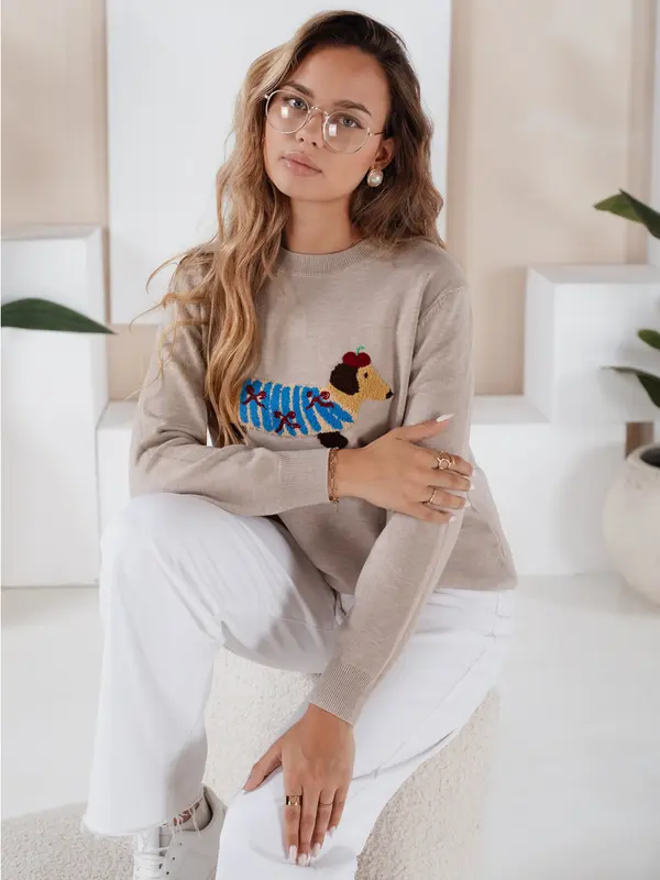 DStreet Дамски пуловер с апликация на куче CHICPAWS