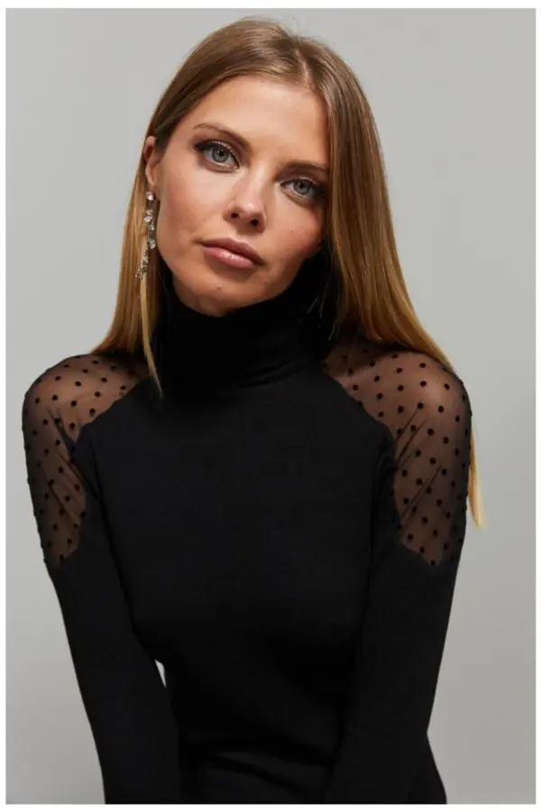 Cool & Sexy Дамски пуловер с поло. Cool &amp; Sexy EY1098/Black
