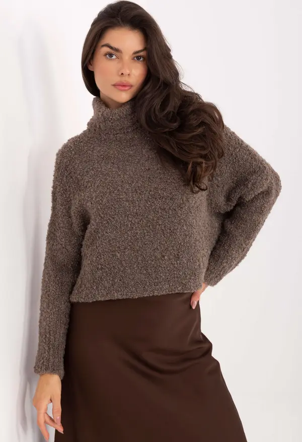 Factory Price Дамски пуловер с яка в тъмно бежово