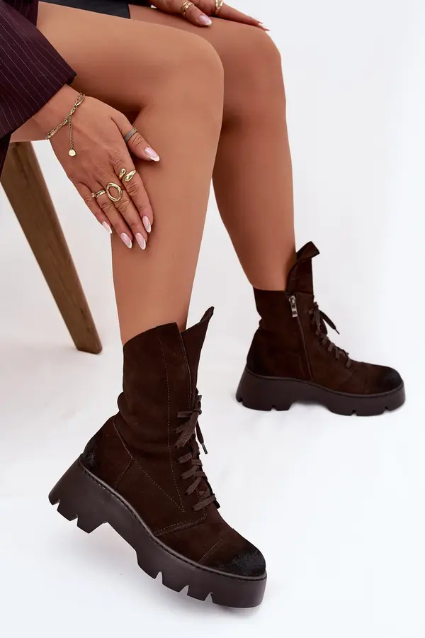 Zazoo Дамски работни ботуши от естествен велур топли Zazoo 4213 Черни