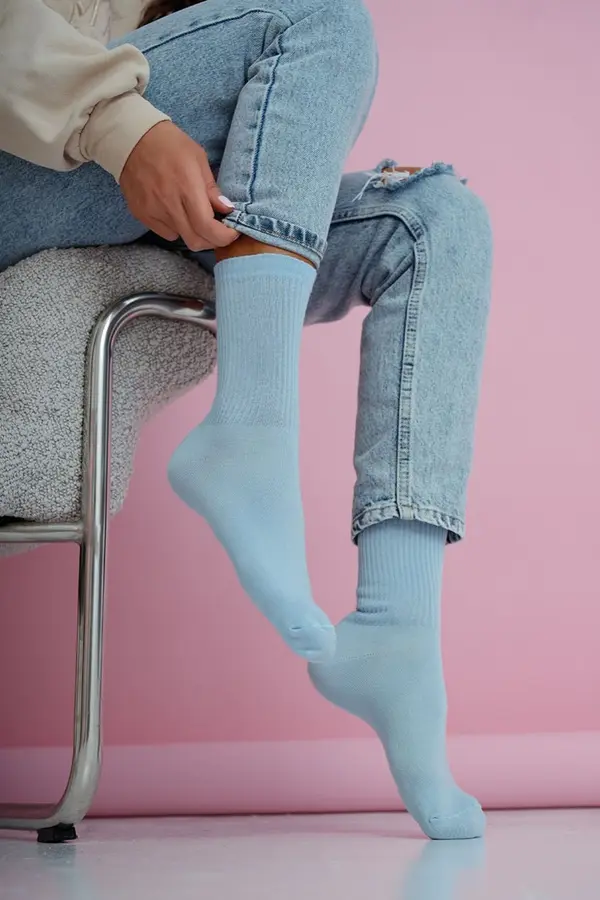 Milena Дамски раирани пастелно сини чорапи Милена