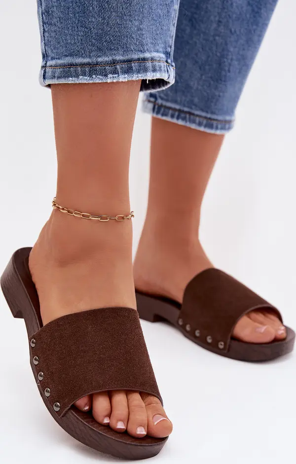 Boto Дамски равни сандали с катарама, шоколадови