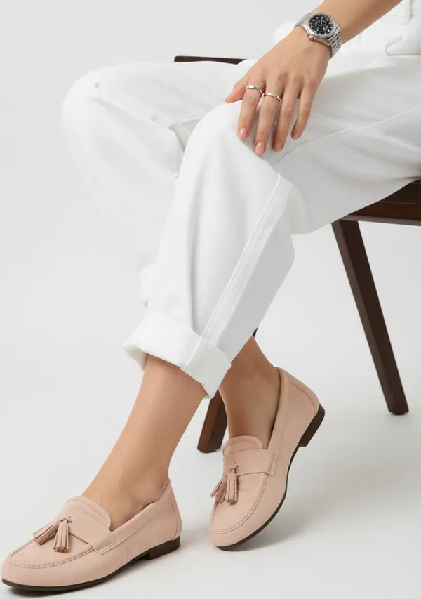 DStreet Дамски розови мокасини с декоративни пискюли