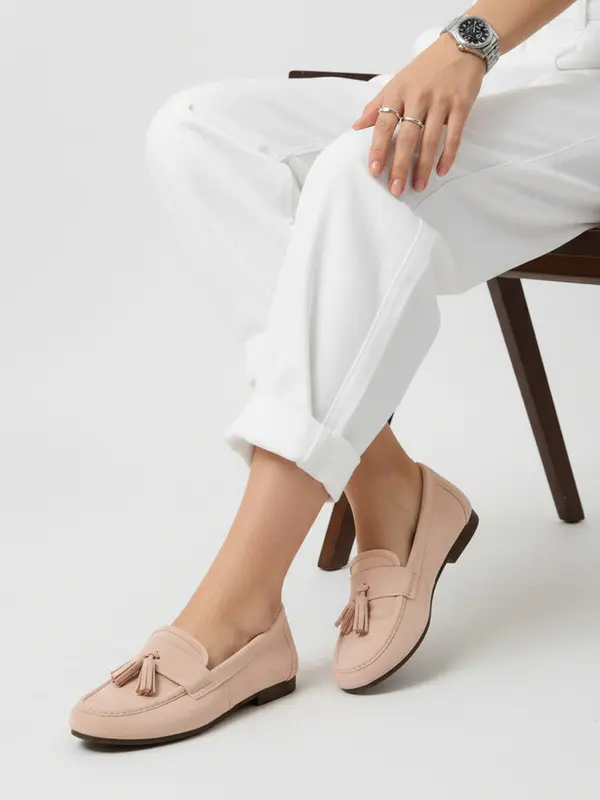 DStreet Дамски розови мокасини с декоративни пискюли