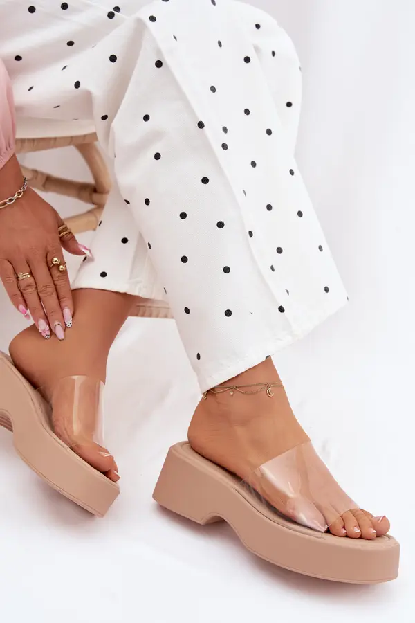 Boto Дамски сандали на платформа с прозрачна каишка, бежови