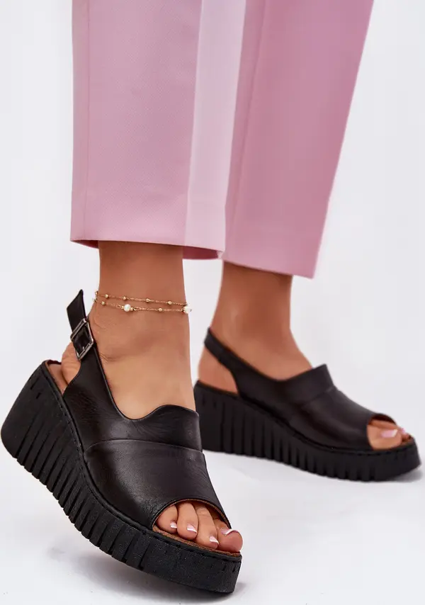 ARTIKER Дамски Сандали От Натурална Кожа На Ток Artiker Черни