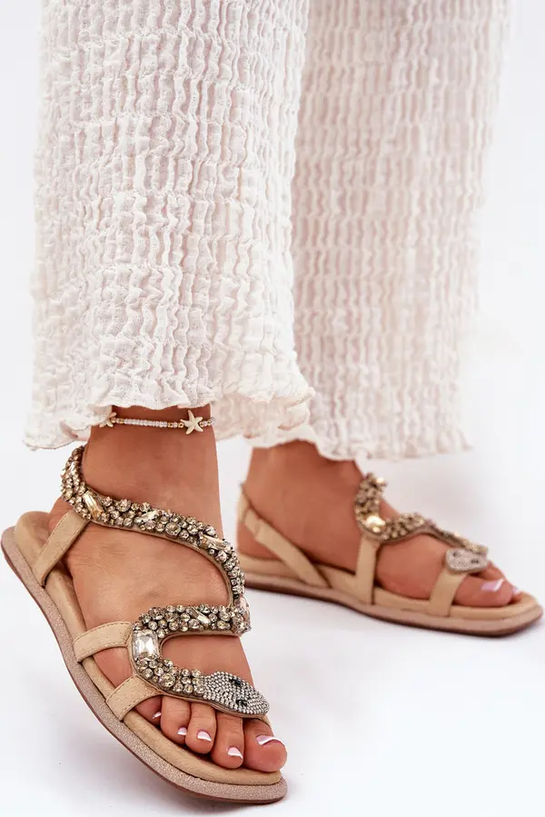 ARTIKER Дамски Сандали С Украсата Змия Еко Замша Artiker Бежови