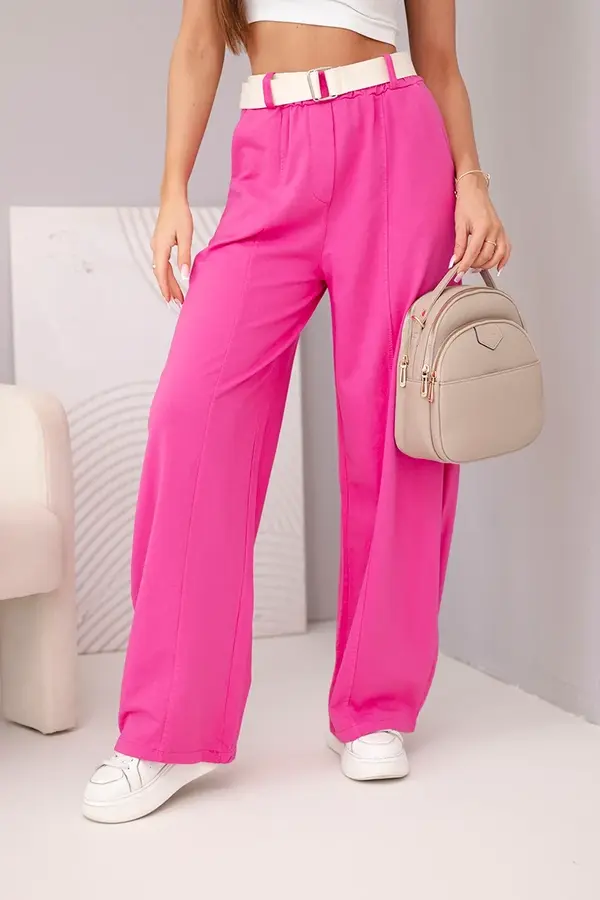 Kesi Włoski Дамски широки панталони Kesi с колан, розови