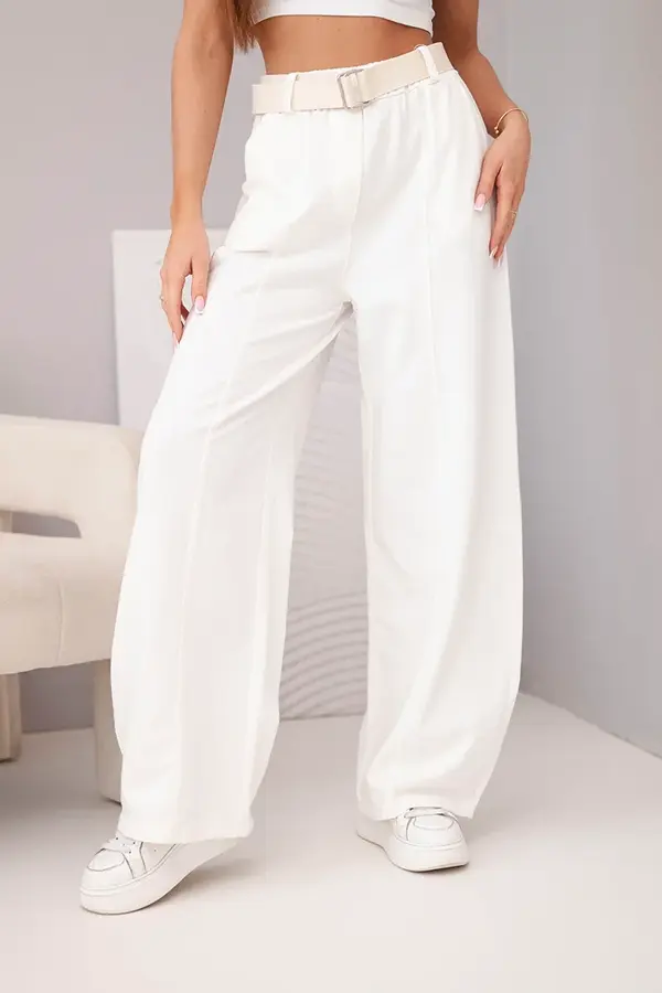 Kesi Włoski Дамски широки панталони с колан в цвят екрю