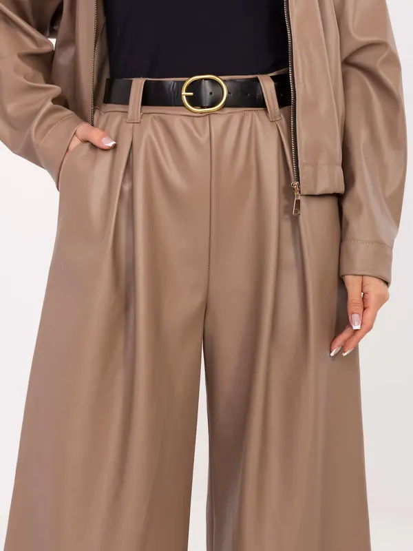 RUE PARIS Дамски широки панталони в тъмнобежово