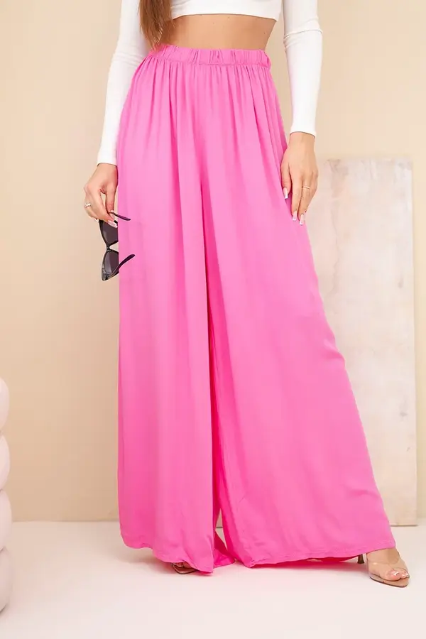 Kesi Włoski Дамски широки вискозен панталони с еластична талия, розови