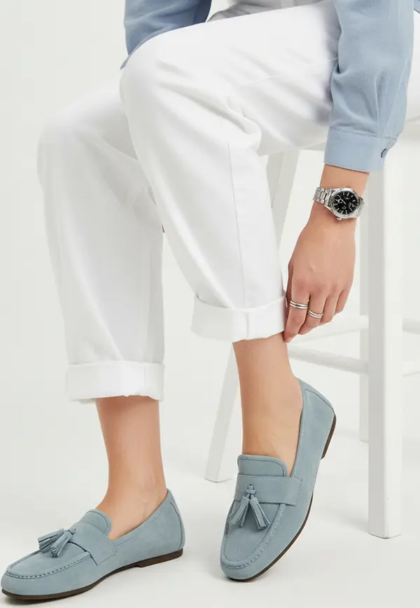 DStreet Дамски сини мокасини с декорация