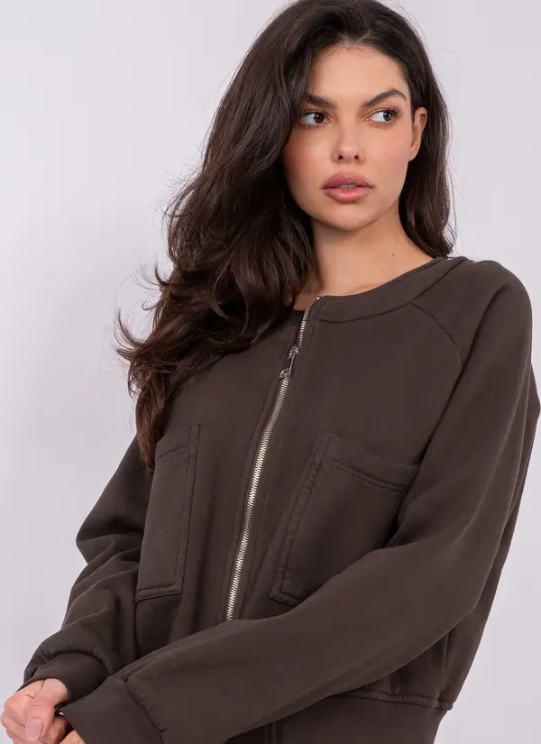 Factory Price Дамски суитшърт без качулка, тъмнокафяв